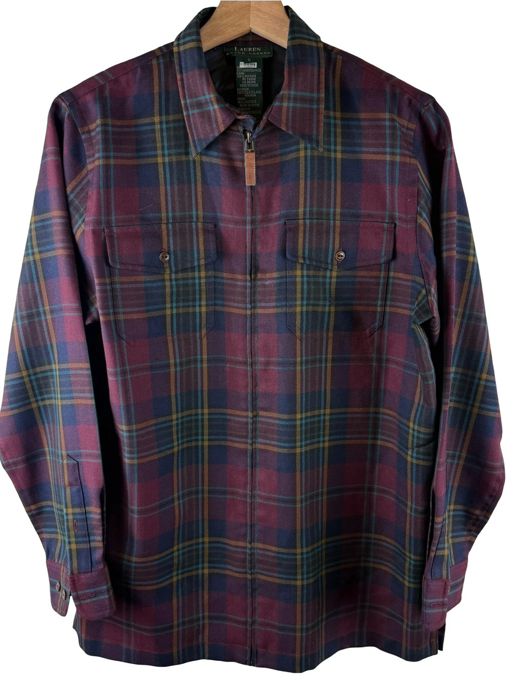 Lauren Ralph Lauren Shirt Jacket Shacket Womens Plaid Worsted Wool Small